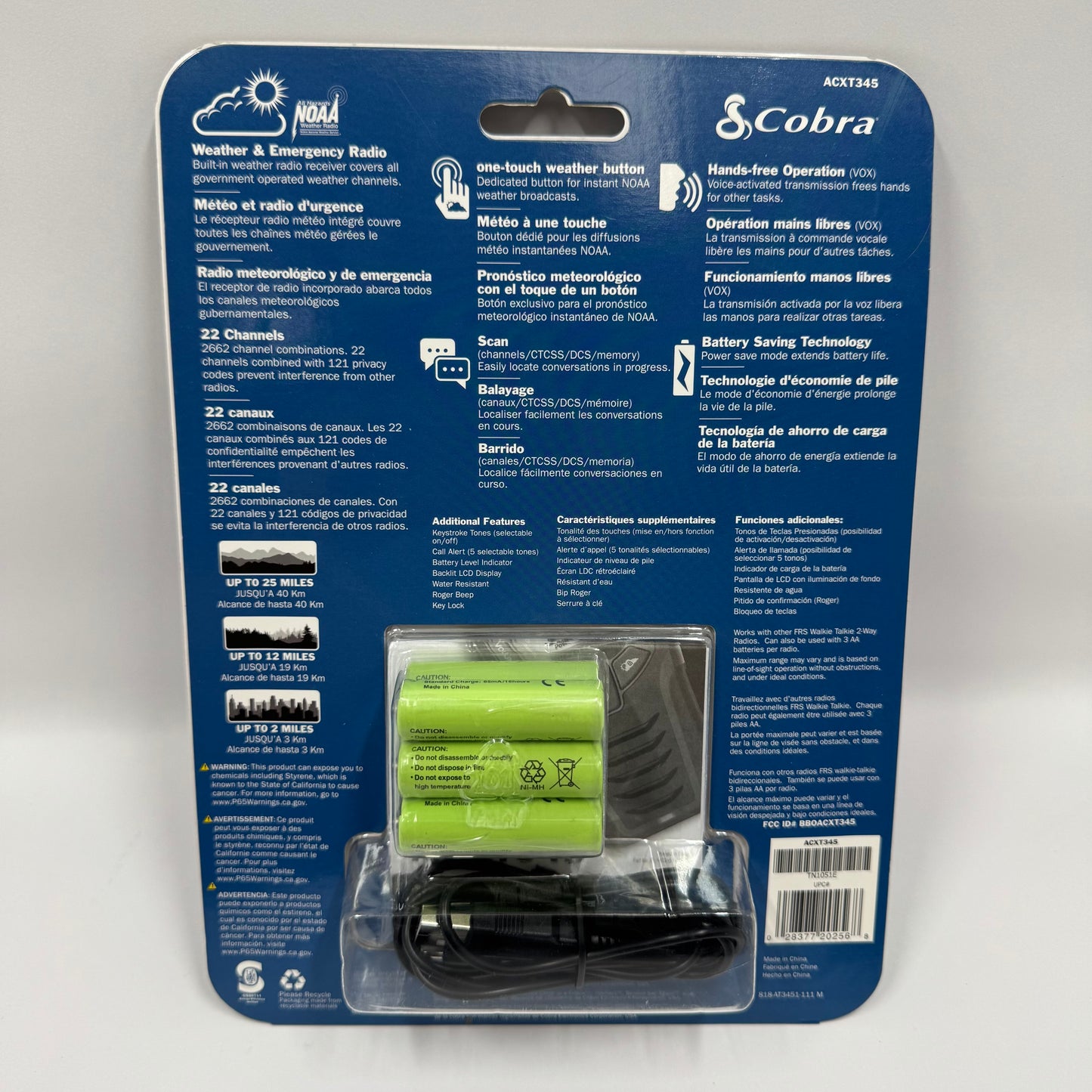 New Cobra Walkie Talkies Radio Bidirectional 2 Way Radio Walkie Talkie ACXT345