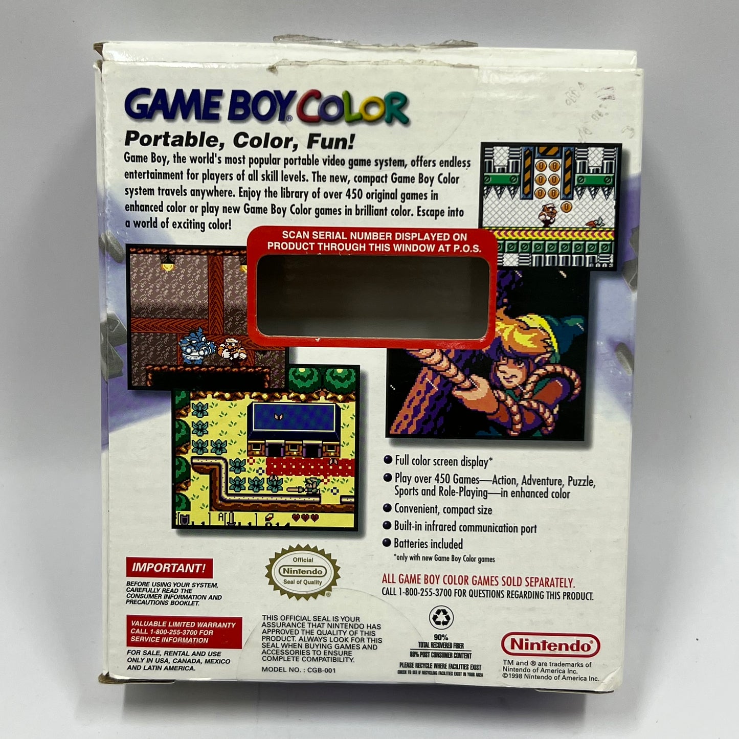 Nintendo Game Boy Color Handheld Game Console CGB-001 Atomic Purple