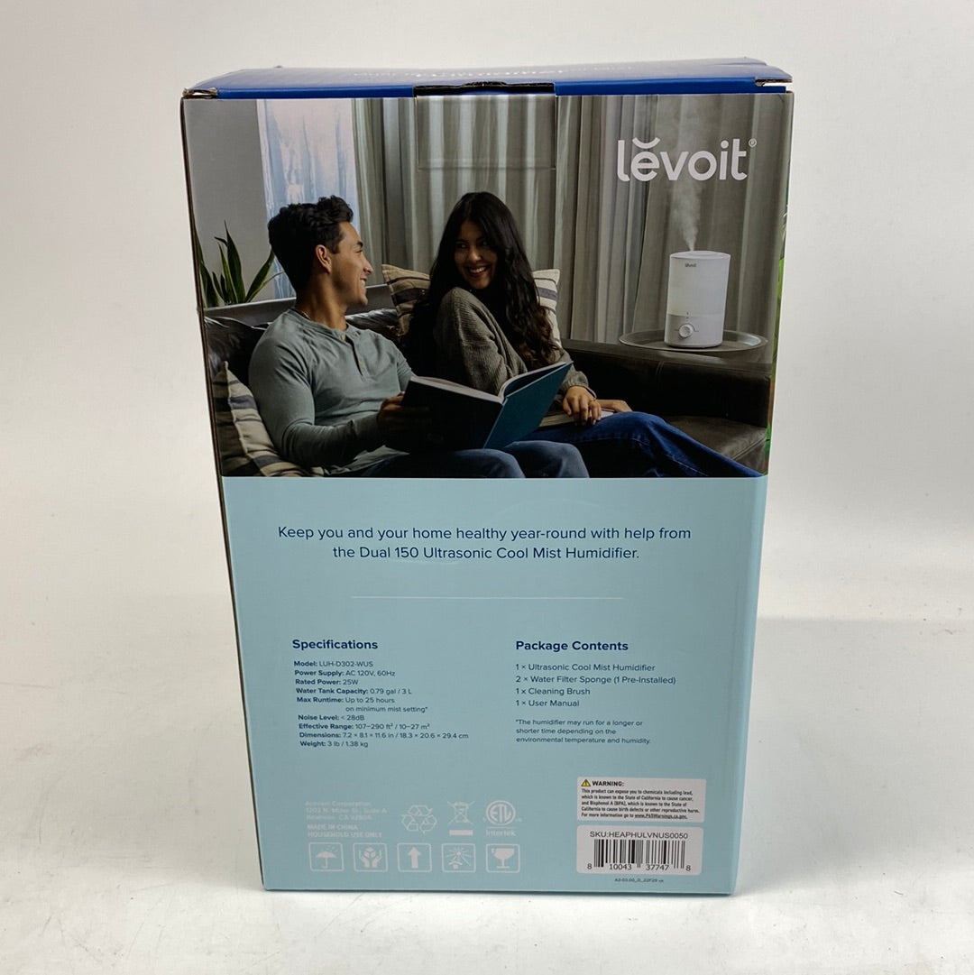 New Levoit Dual 150 Ultrasonic Cool Mist Humidifier LUH-D302-WUS