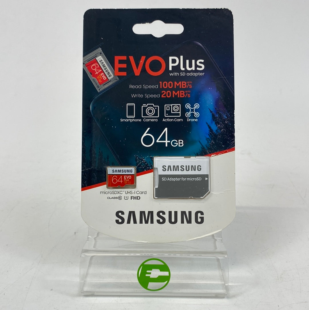 New Samsung EVO Plus 64GB MicroSD Card w/ SD Card Adapter Micro SD Card MB-MC64H