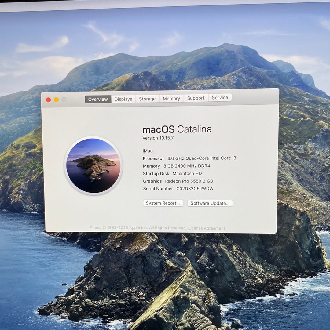 2019 Apple iMac 21.5" i3 3.6GHz 8GB RAM 1TB HDD Silver A2116