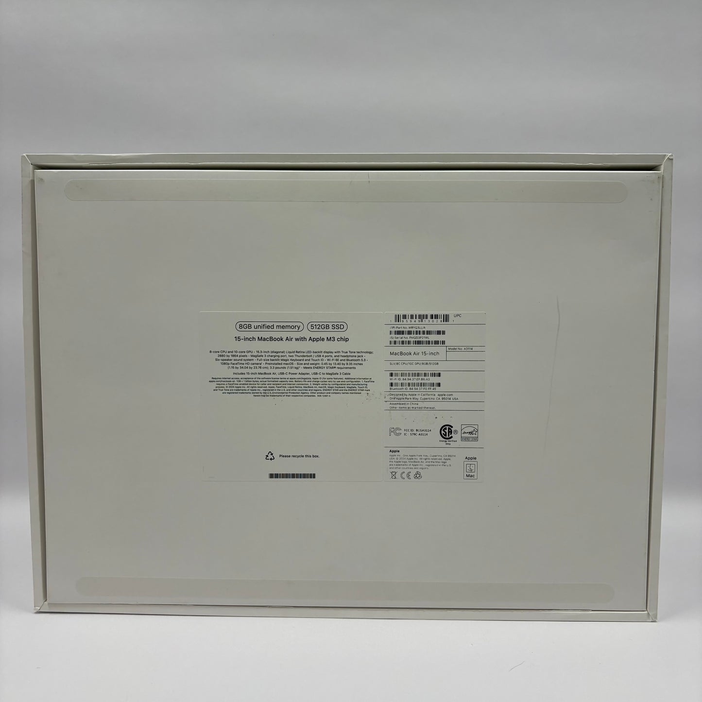 2024 Apple MacBook Air 15" M3 4.0GHz 8GB RAM 512GB SSD Silver A3114