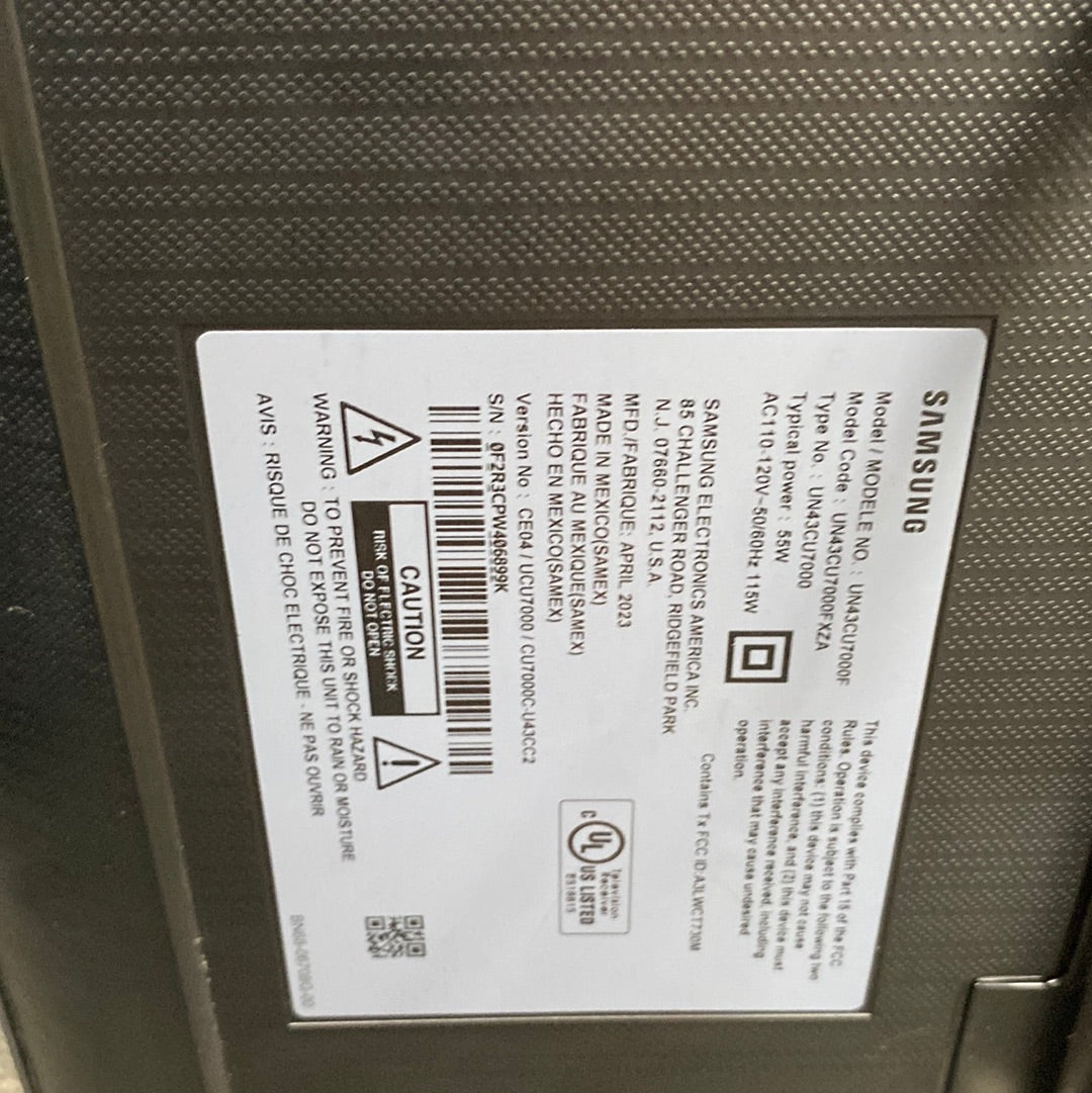 Samsung 43" UN43CU7000FXZA CU7000 4K Crystal UHD 4K Smart TV (2023)