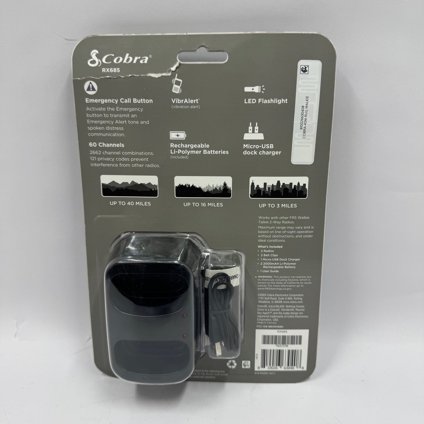 New Cobra Walkie Talkie 2 Pack RX685