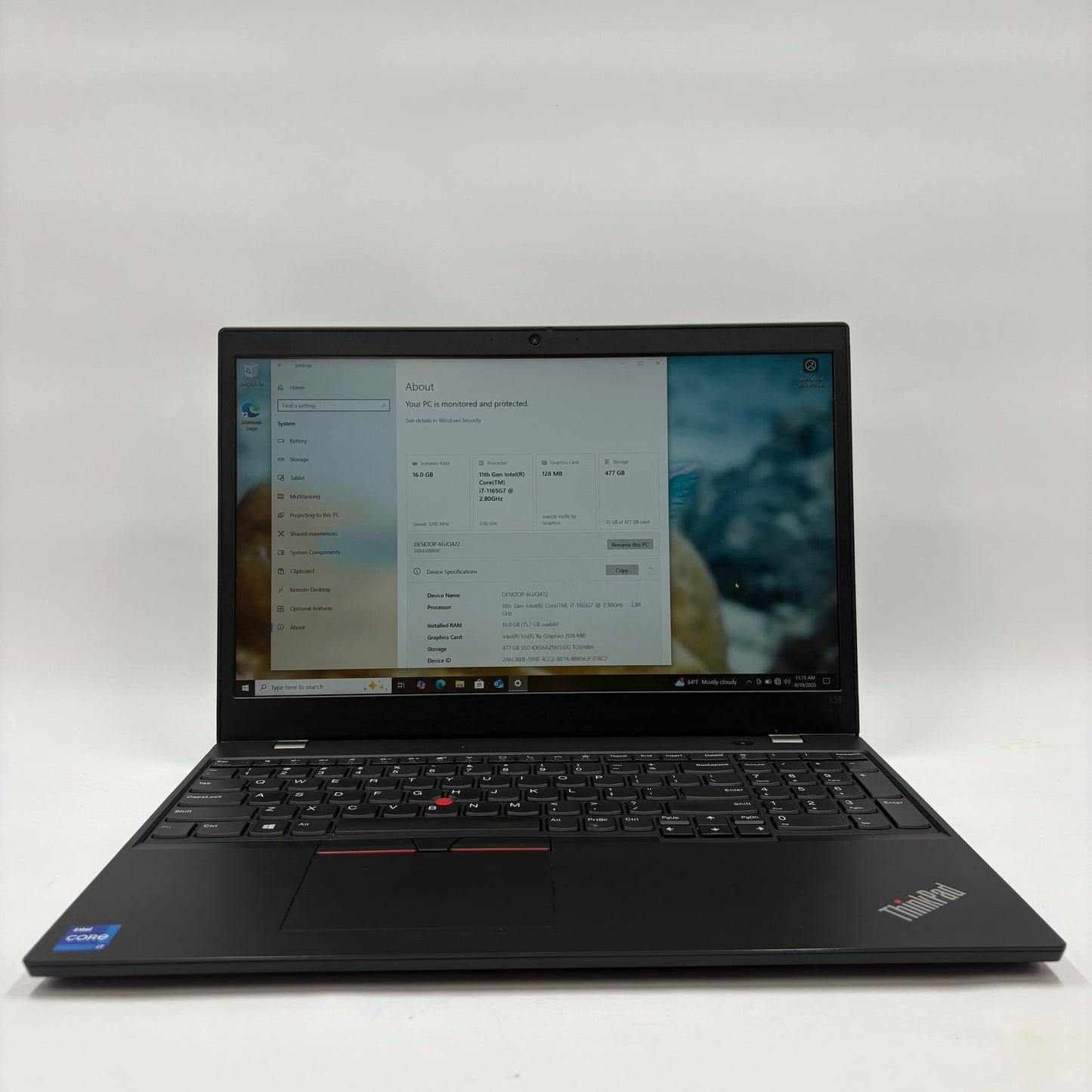 Lenovo ThinkPad L15 GEN 2 15.6" i7-1165G7 2.8GHz 16GB RAM 512GB SSD Read