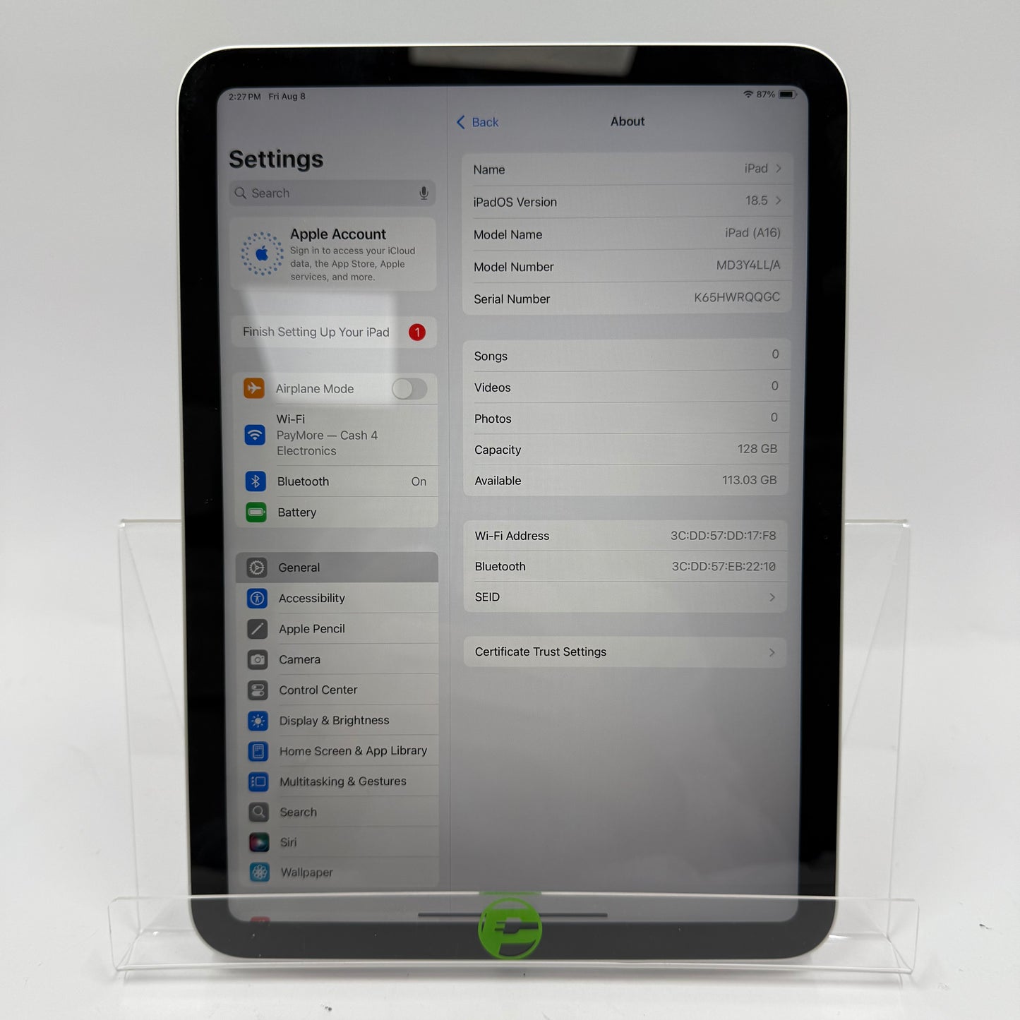 WiFi Only Apple iPad 11" (A16) 128GB Silver MD3Y4LL/A