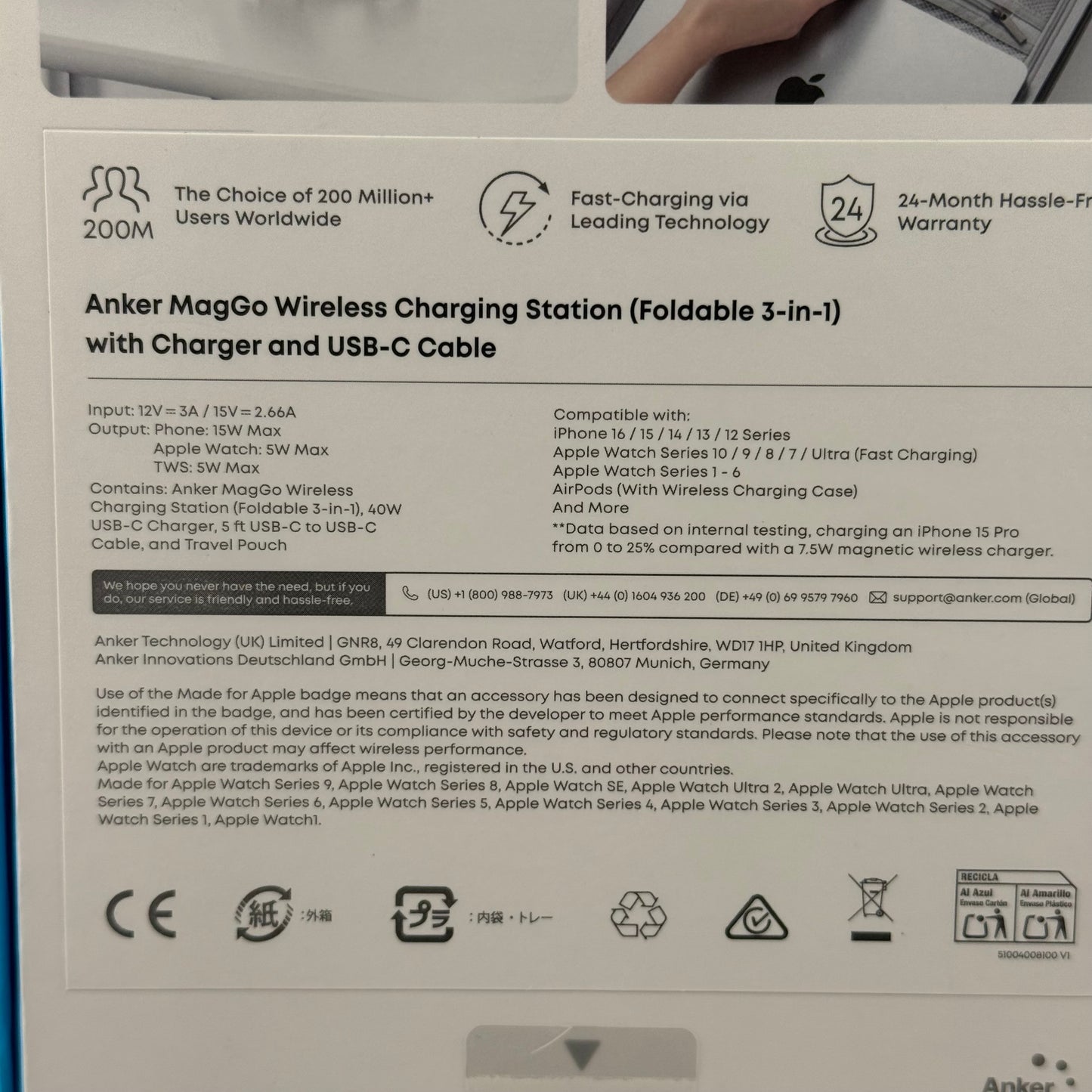 New Anker 15W Max Pocket-Sized 3-in-1 Charger Wireless Charger B2557