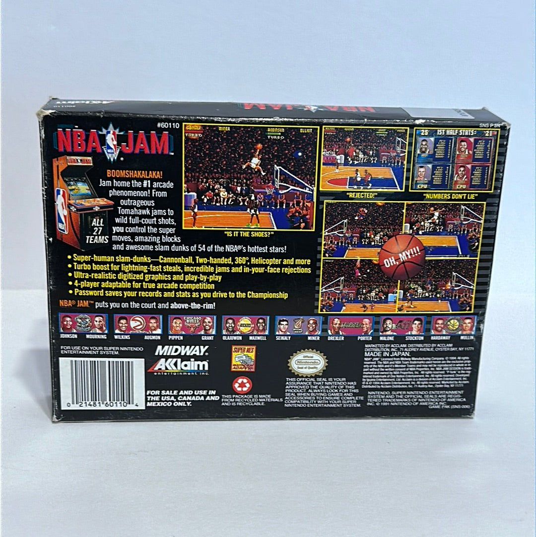 NBA Jam (Super Nintendo SNES, 1994) w/ Box & Manual