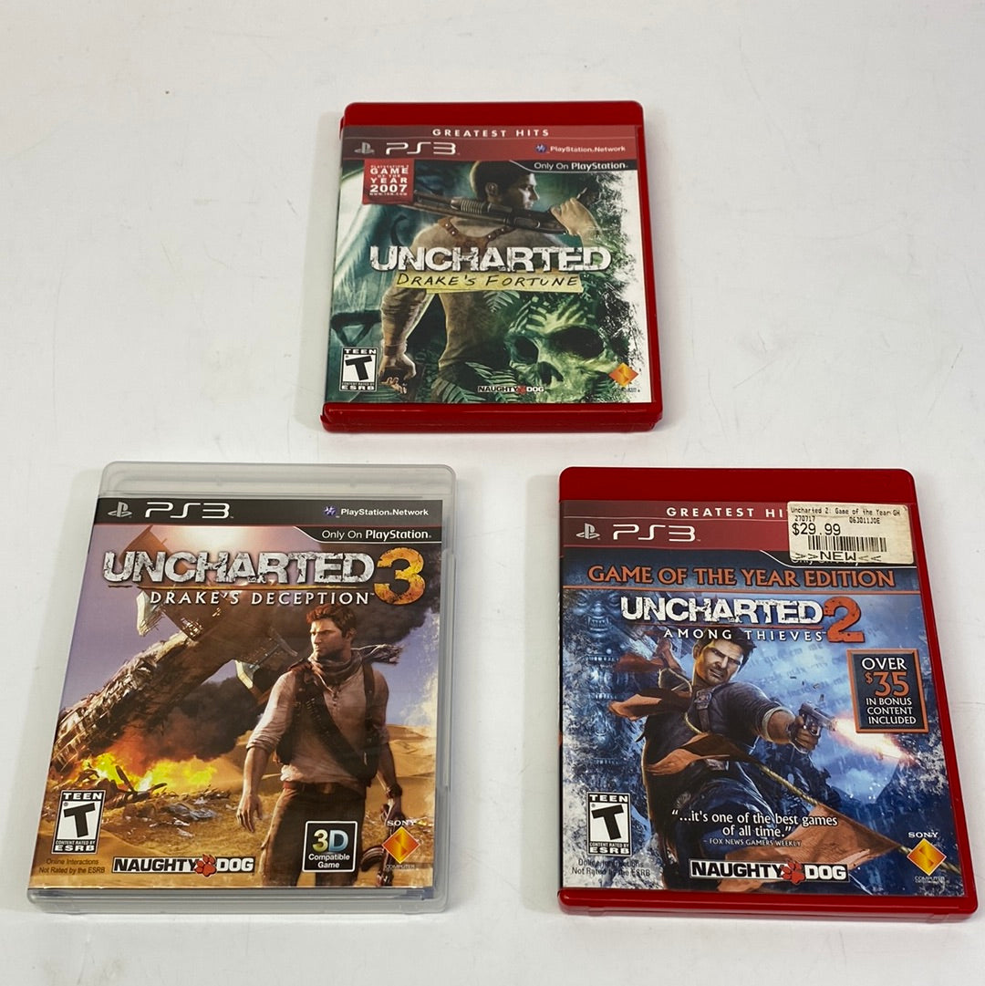 Uncharted 1 2 3 Collection (Sony PlayStation 3, 2007, 2009, 2011) w/ Case & Manual
