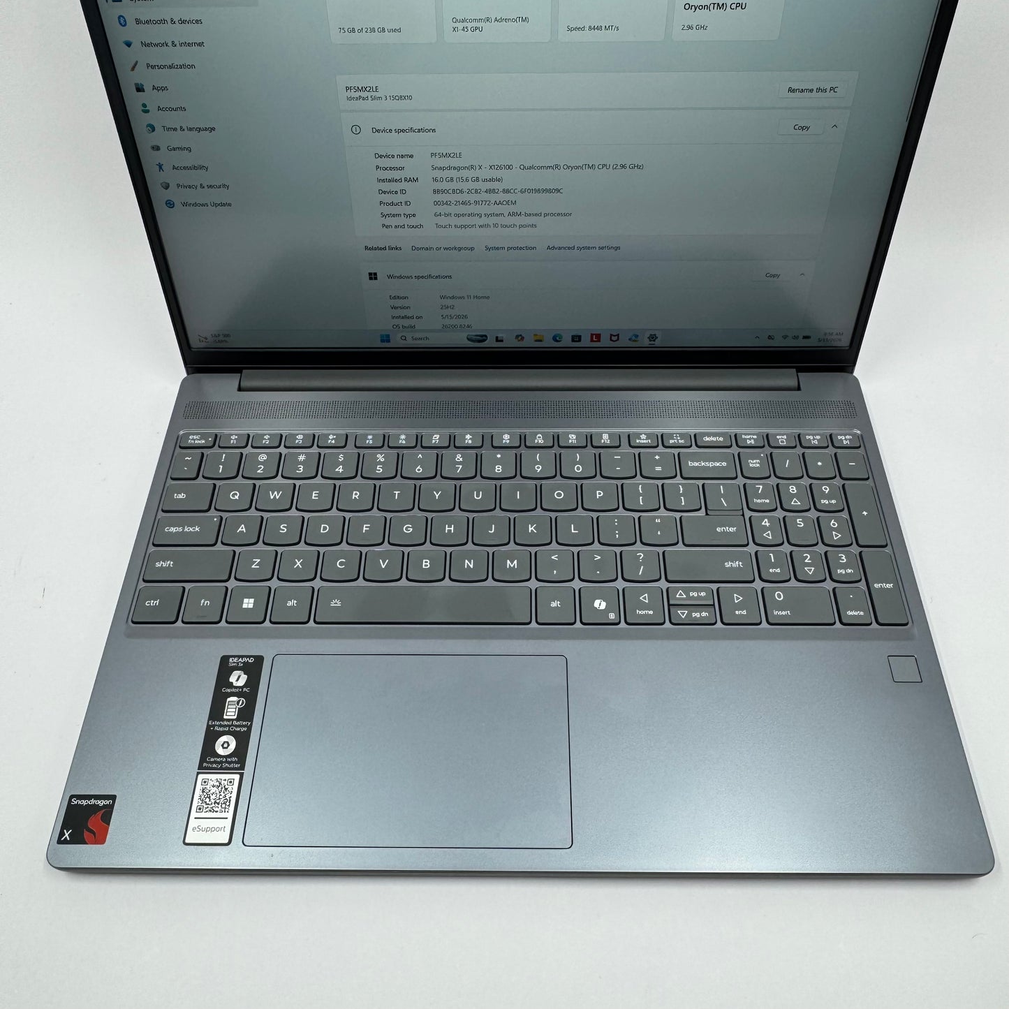 Lenovo IdeaPad Slim 3 83N30000US 15.3" Snapdragon X X126100 16GB RAM 256GB SSD