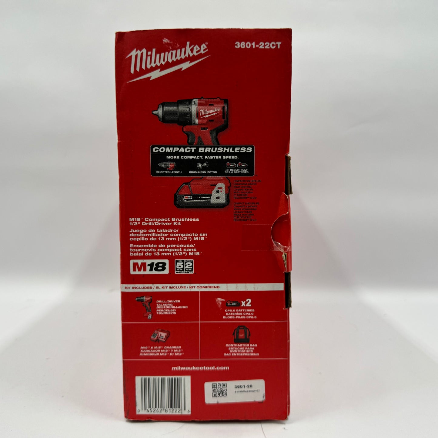 Milwaukee 3601-22ct M18 18V Compact Brushless 1/2" Drill/Driver Kit