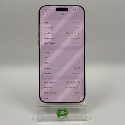 Factory Unlocked Apple iPhone 16 Pro Max 256GB Desert Titanium MYW53LL/A