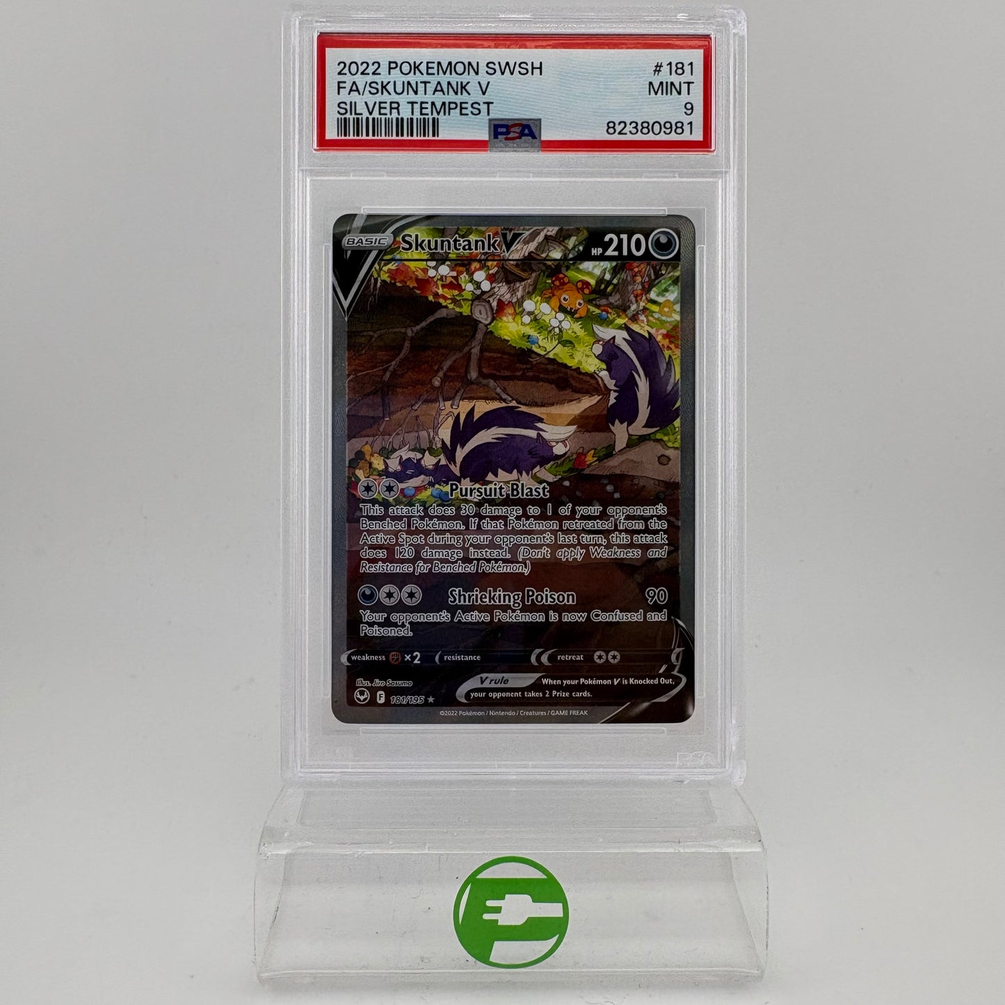 Pokémon TCG Sword & Shield - Silver Tempest Skuntank V #181 English PSA 9