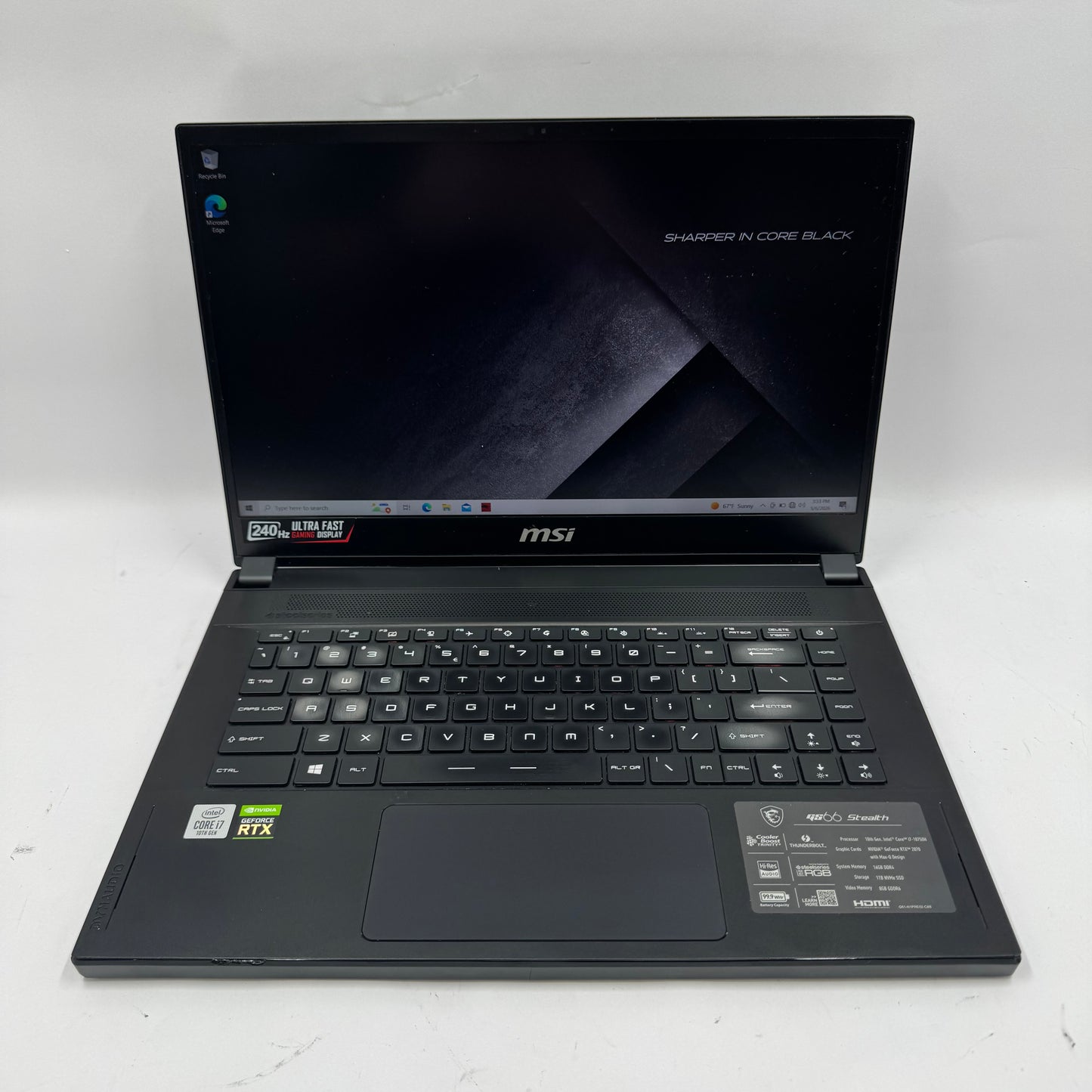 MSI Stealth GS66 10SF 15.6" i7-10750H 2.6GHz 16GB RAM 1TB SSD GeForce RTX 2070