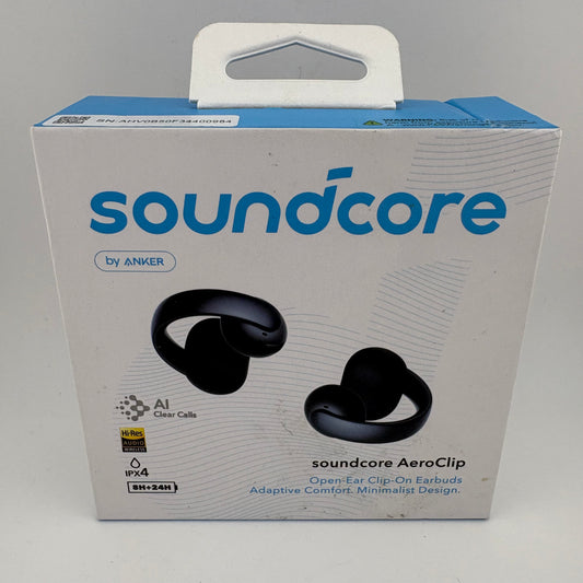New Anker SoundCore AeroClip Earbuds Open Ear True Wireless Earbuds Black A3388