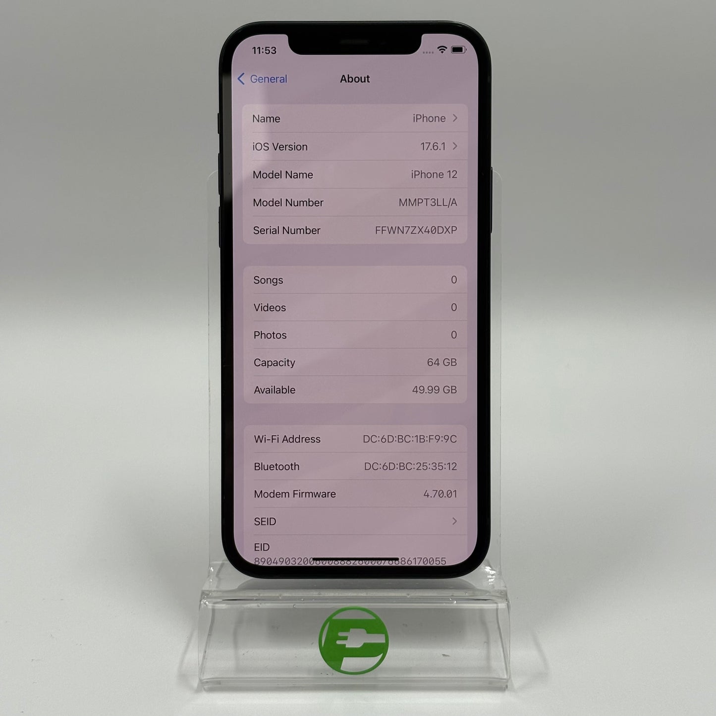 Factory Unlocked Apple iPhone 12 64GB Black MMPT3LL/A