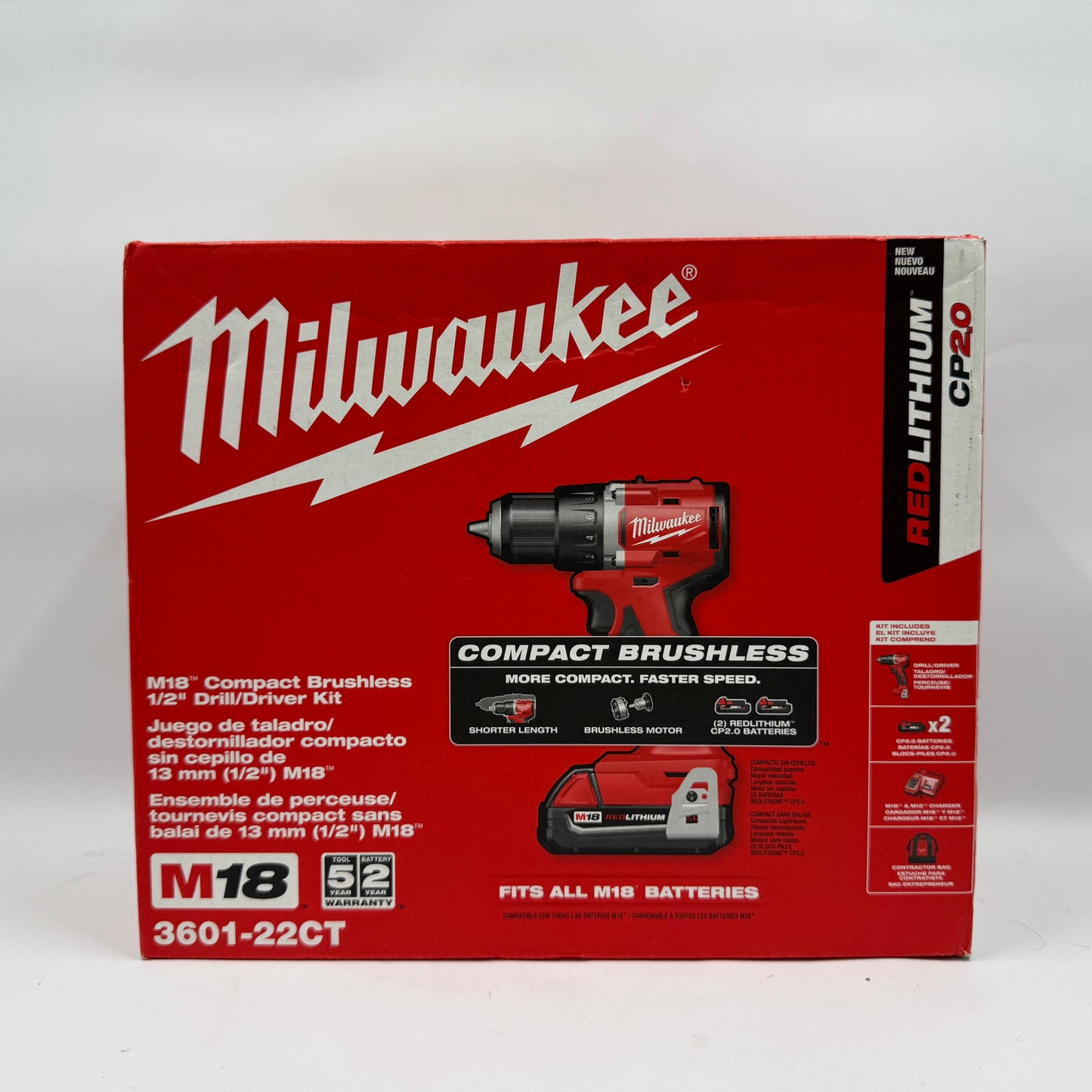 Milwaukee 3601-22ct M18 18V Compact Brushless 1/2" Drill/Driver Kit