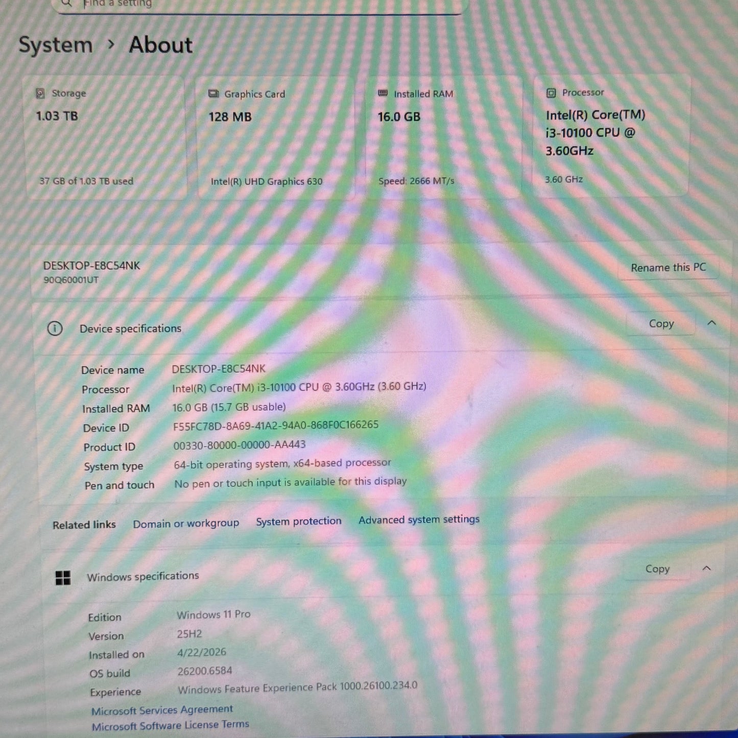 Lenovo IdeaCentre Mini 5 i3-10100 16GB RAM 128GB SSD 1TB HDD Desktop Only
