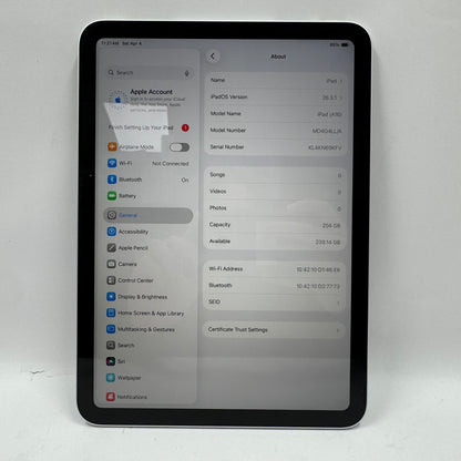WiFi Only Apple iPad 11" (A16) 256GB Silver MD4G4LL/A