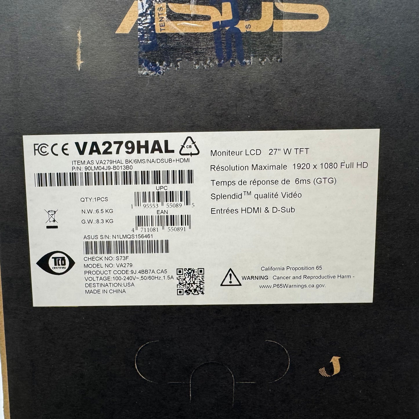 New ASUS 27" VA279HAL FHD VA 75Hz Display Monitor