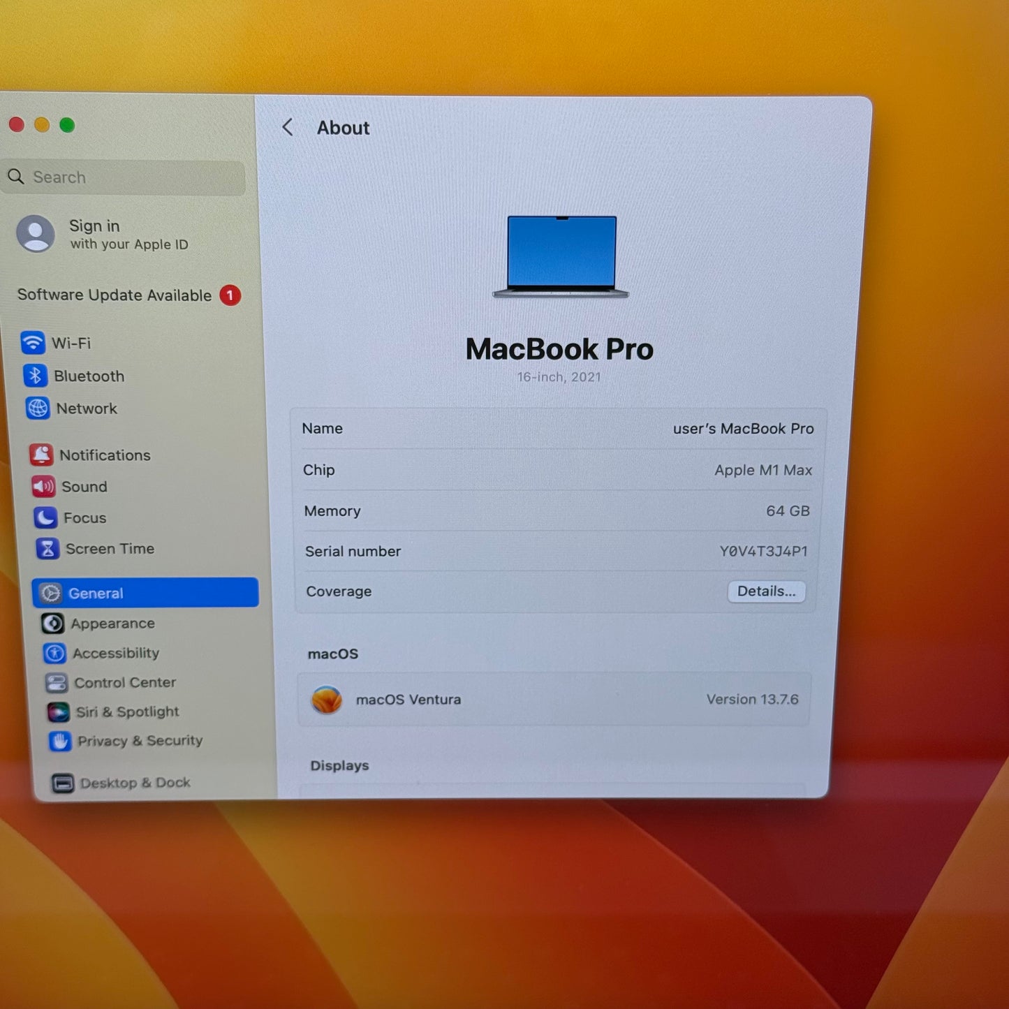 2021 Apple MacBook Pro 16" M1 Max 32C GPU 3.2GHz 64GB RAM 4TB SSD A2485