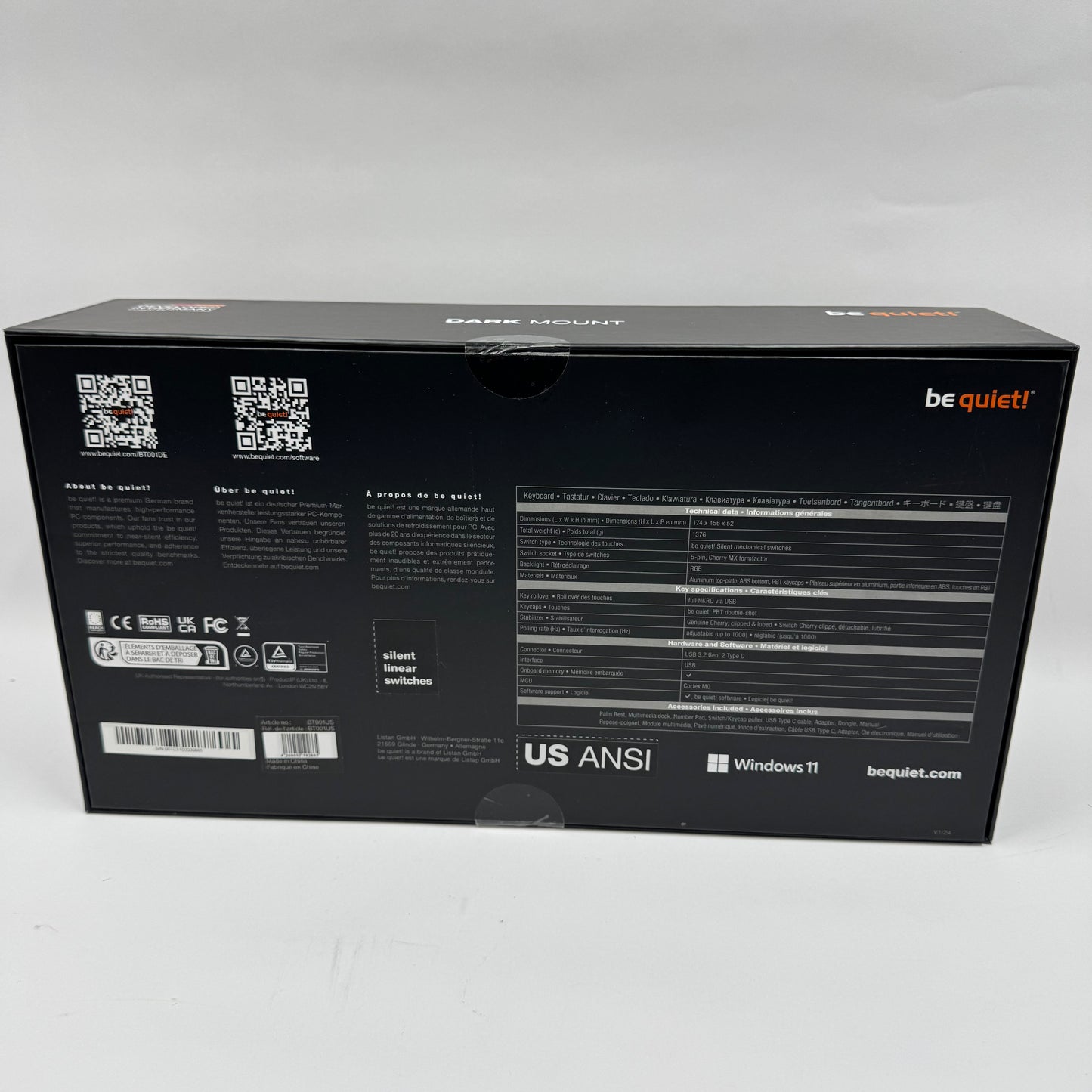 New Be Quiet! Dark Mount Wired Mechanical Keyboard BT001US