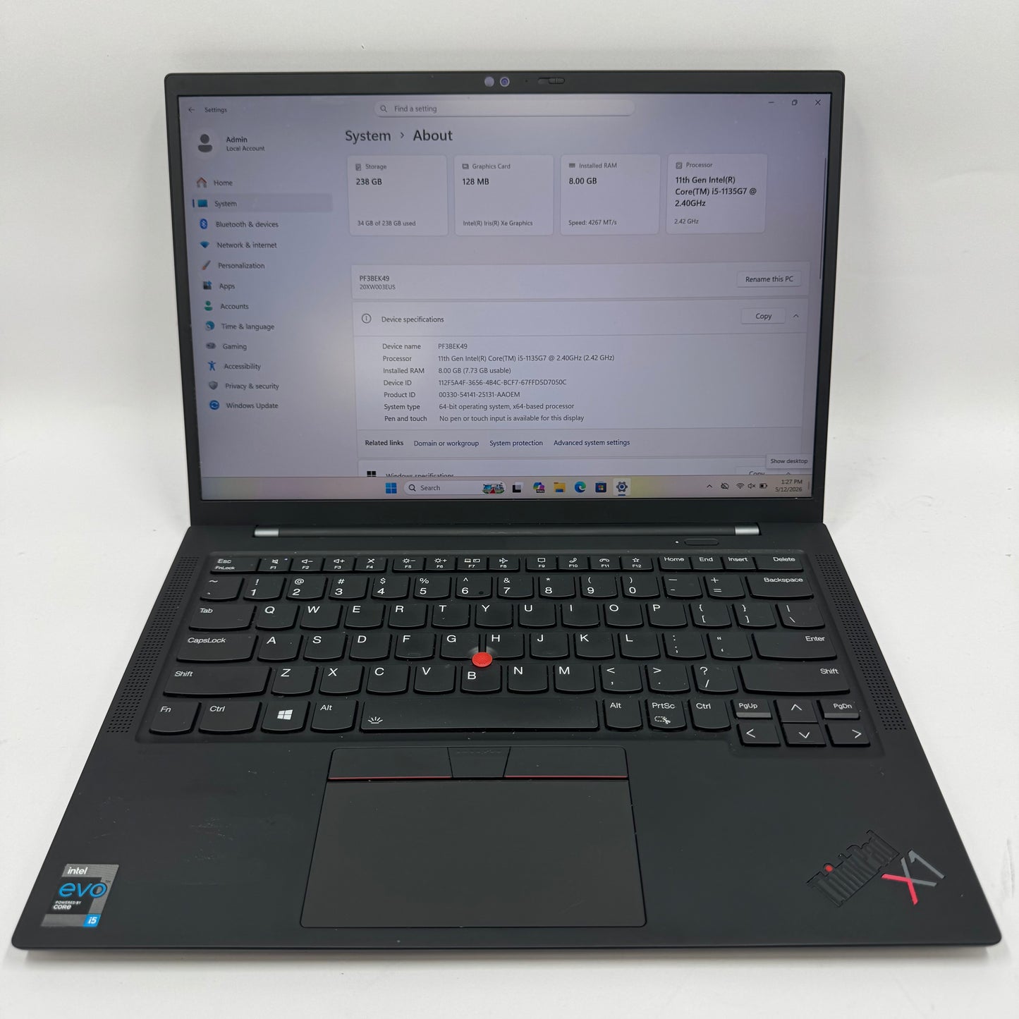 Lenovo ThinkPad X1 Carbon Gen 9 20XW003EUS 14" i5-1135G7 8GB RAM 256GB SSD