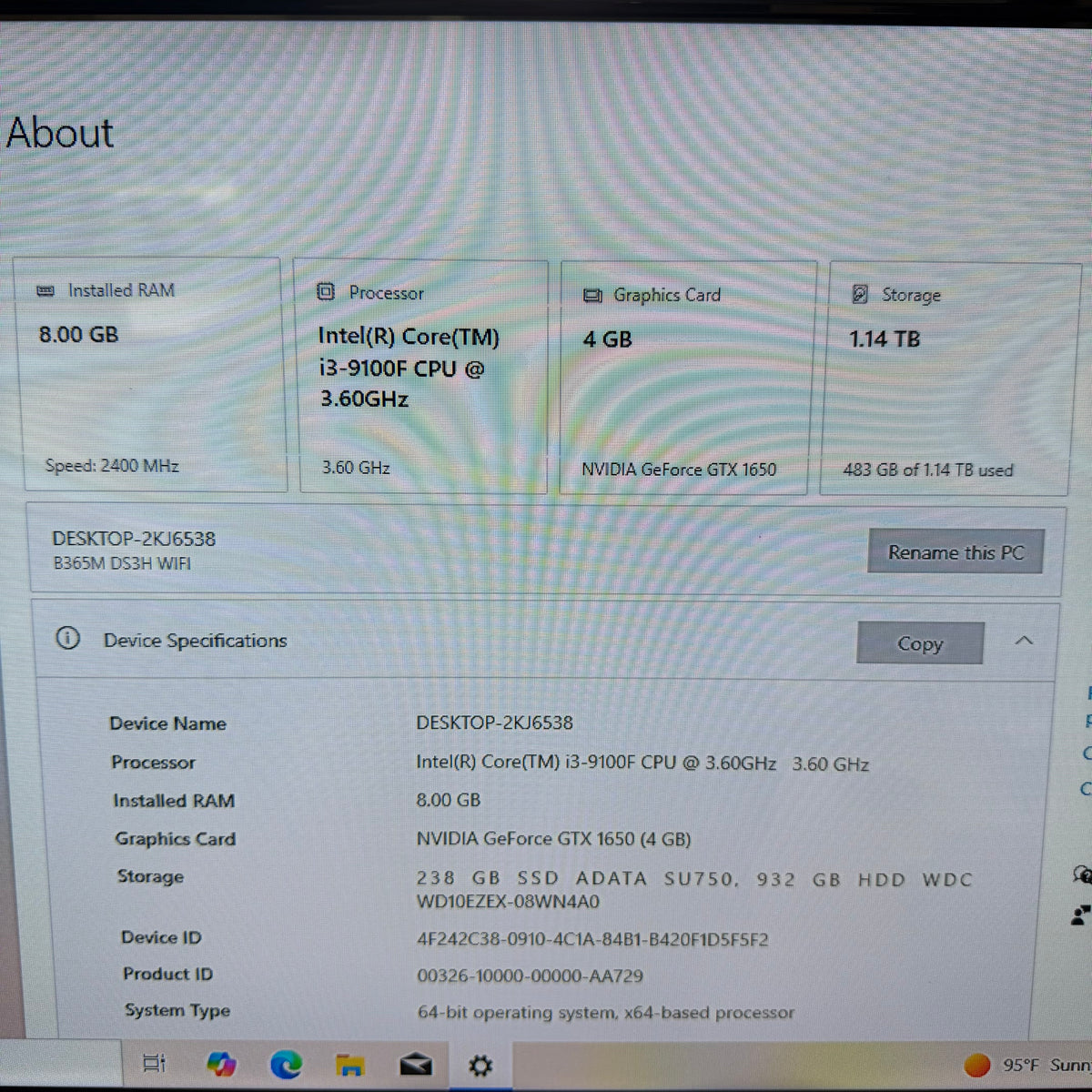 iBuyPower Custom PC Core i3-9100F 3.60GHz 8GB RAM 1TB HDD MSI GeForce GTX 1650