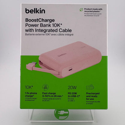 New Belkin BoostCharge Power Bank 10K With Integrated Cable BPB021