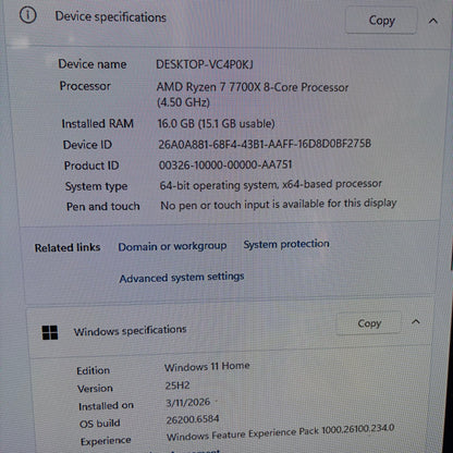 CyberPower C-Series Ryzen 7 7700X 4.50GHz 16GB RAM 1TB SSD GeForce RTX 4060 Ti