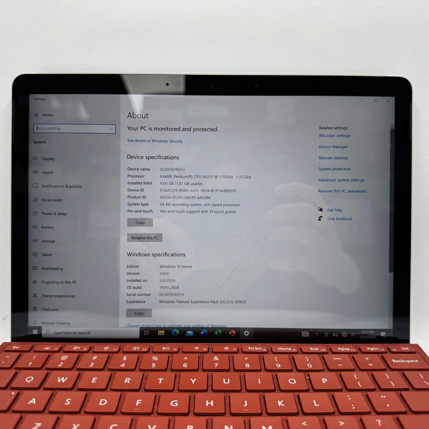 Microsoft Surface Go 2 1901 10.5" Pentium Gold 6500Y 1.7GHz 4GB RAM 64GB SSD