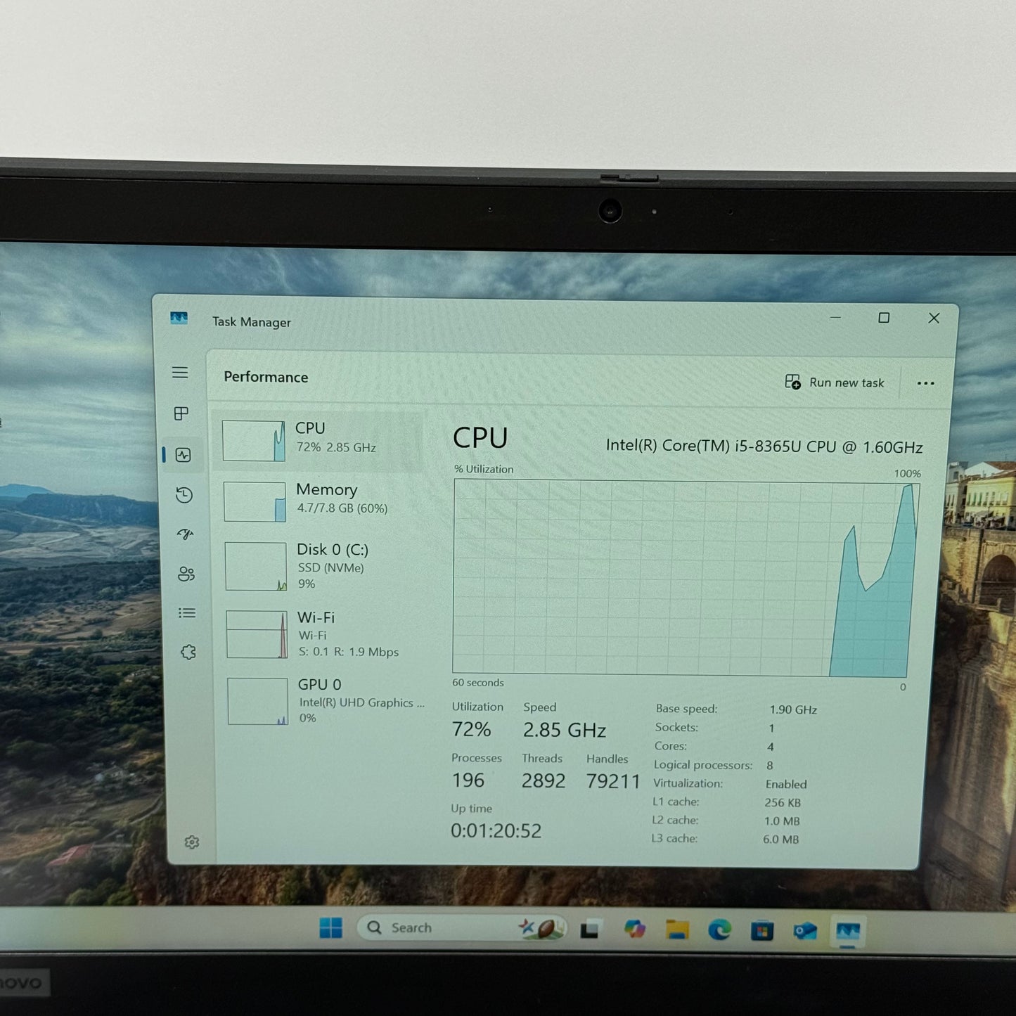 Lenovo t490s 14" i5-8365U 1.6GHz 8GB RAM 256GB SSD