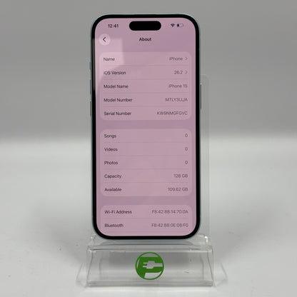 Factory Unlocked Apple iPhone 15 128GB Blue MTLY3LL/A