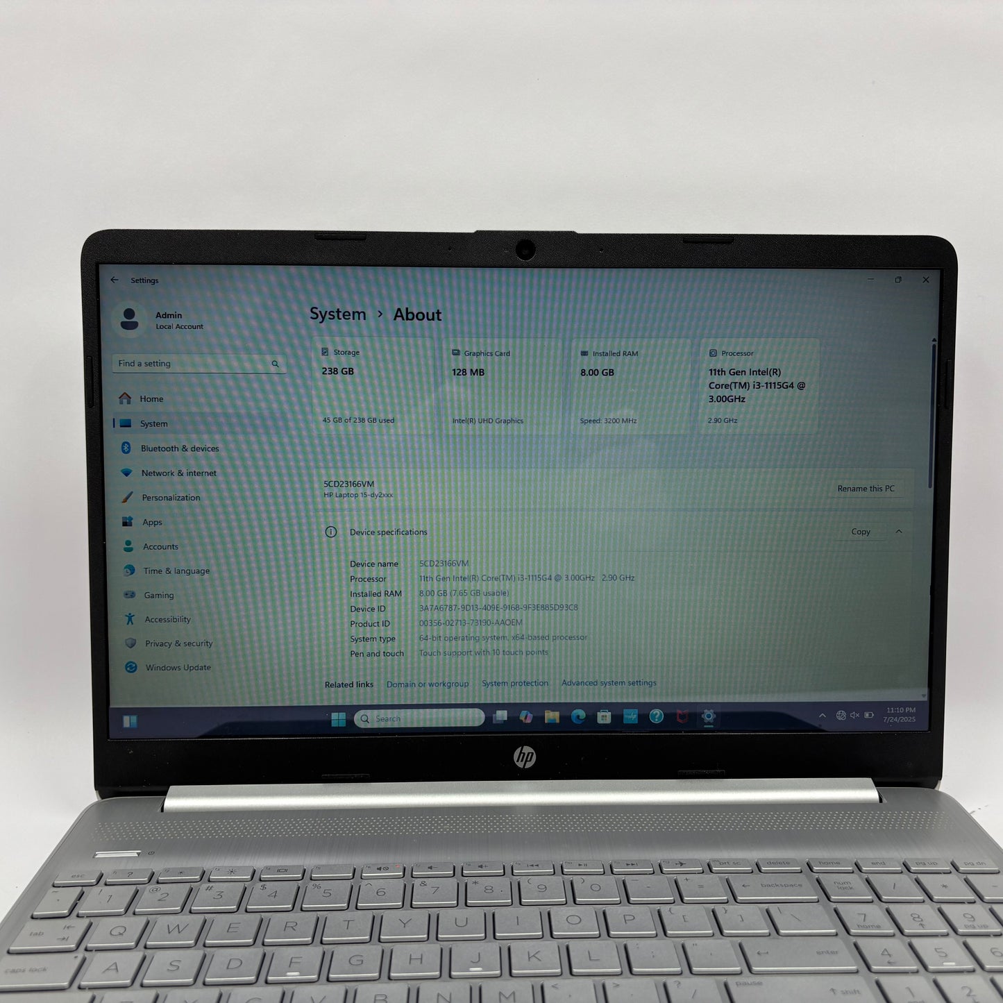 HP Laptop 15-DY2702DX 15.6" i3-1115G4 2.9GHz 8GB RAM 256GB SSD