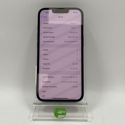 Unlocked Apple iPhone 14 128GB Midnight MPUA3LL/A
