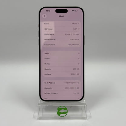 Unlocked Apple iPhone 15 Pro Max 256GB Gray MU683LL/A