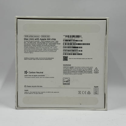 2024 Apple Mac Mini M4 4.4GHz 16GB RAM 256GB SSD Silver A3238