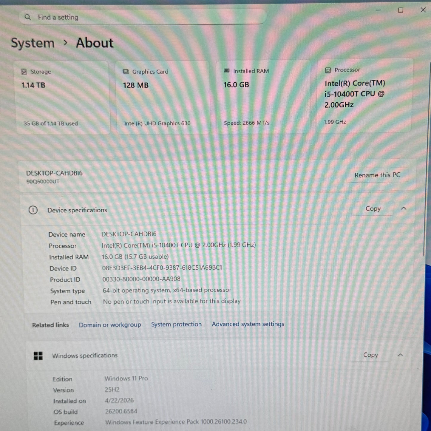 Lenovo IdeaCentre Mini 5 i5-10400T 16GB RAM 256GB SSD 1TB HDD Desktop Only