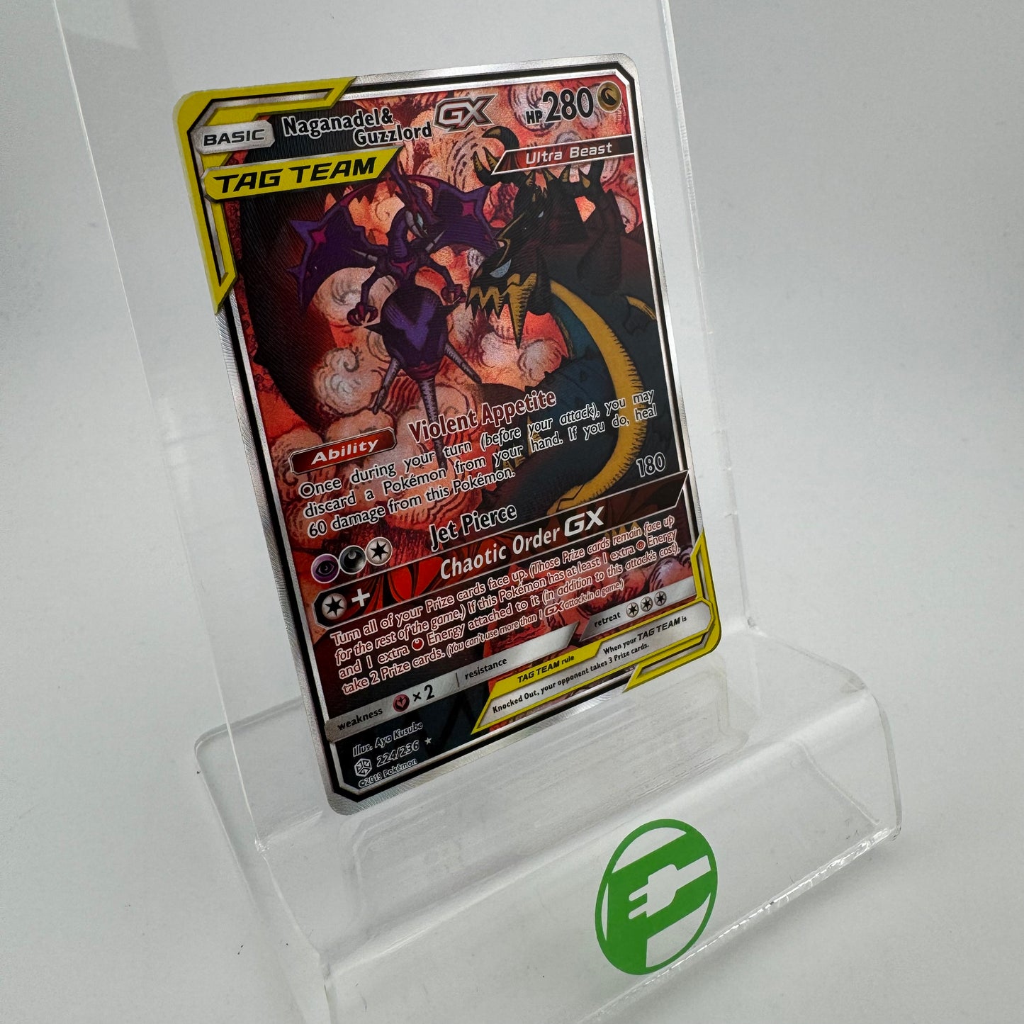 Pokémon TCG Cosmic Eclipse Naganadel & Guzzlord GX #224 Holo English NM