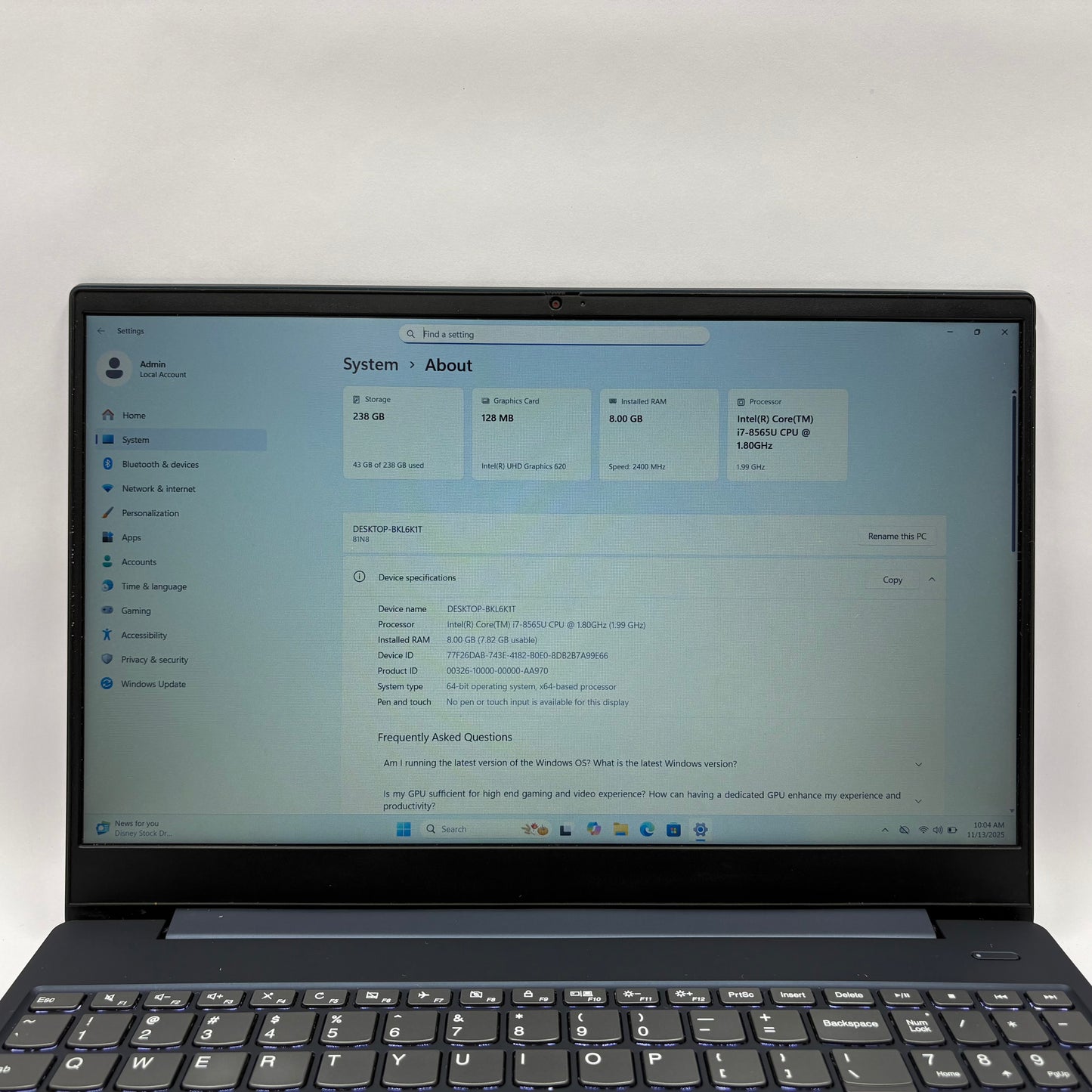 Lenovo IdeaPad S340 15IWL 15.6" i7-8565U 2.0GHz 8GB RAM 256GB SSD