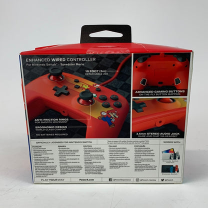 New PowerA Enhanced Wired Controller Red 1526539-01 Speedster Mario