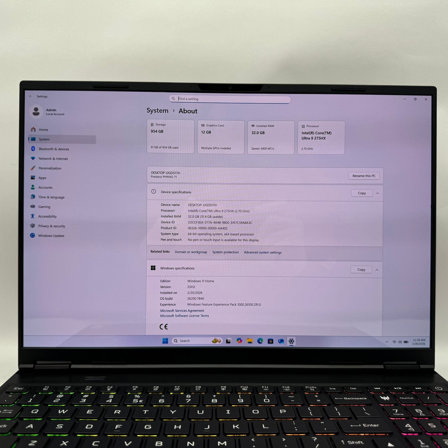 Acer Predator Helios Neo 16S AI Ultra 9 275HX 32GB 1TB RTX 5070 Ti OLED 240Hz