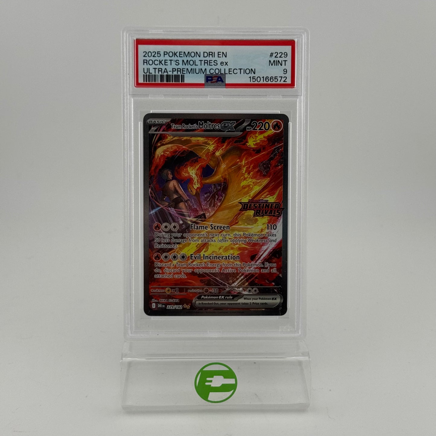 Pokémon TCG Destined Rivals Team Rockets Moltres EX #229 Holo English PSA 9
