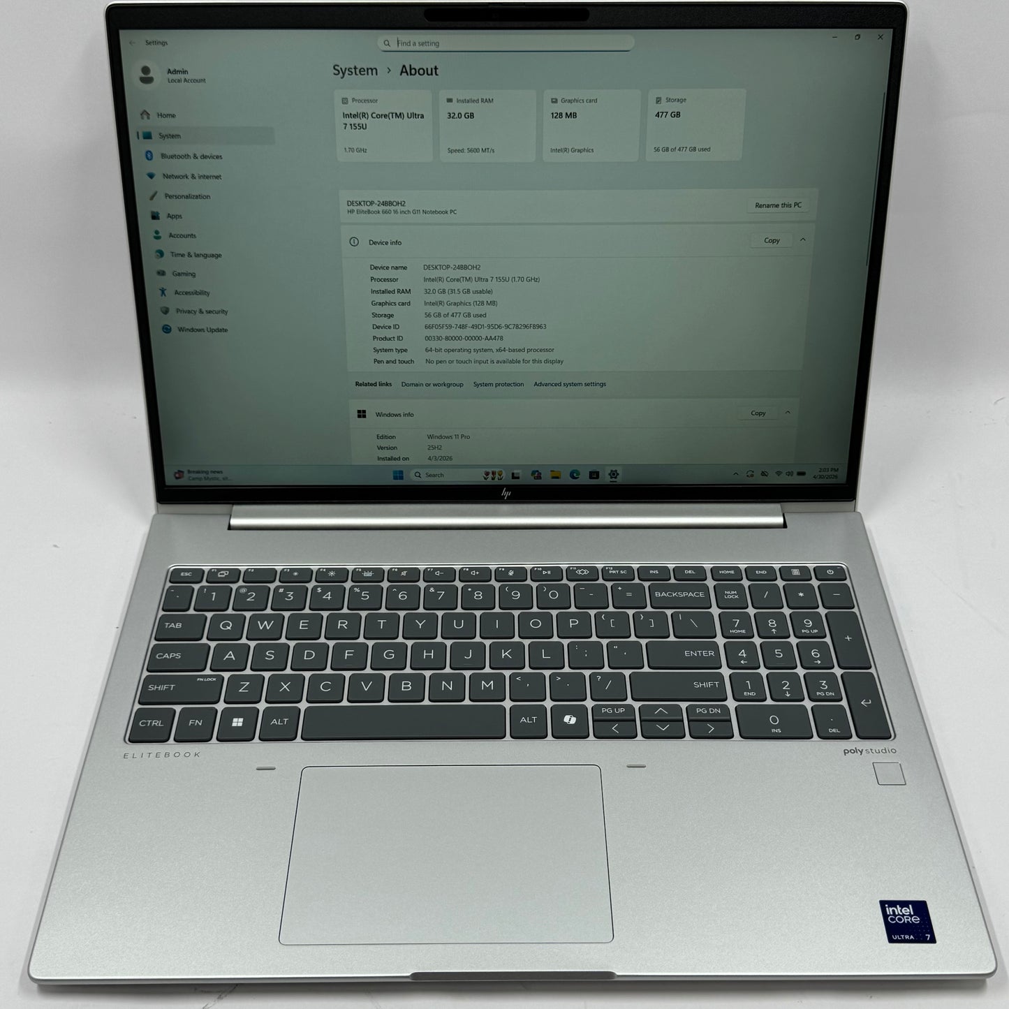 HP Elitebook 660 G11 A6UD2UT 16" Ultra 7 155U 1.7GHz 32GB RAM 500GB SSD