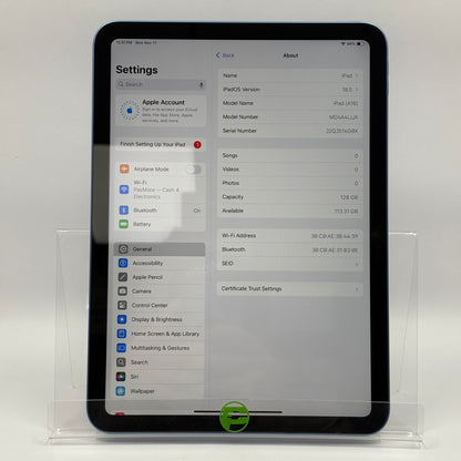 WiFi Only Apple iPad 11" (A16) 128GB Blue MD4A4LL/A