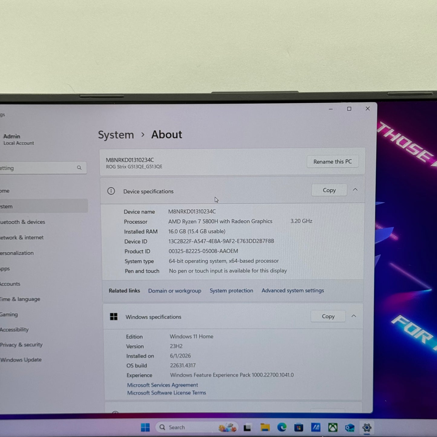 Asus ROG Strix G513 15.6" Ryzen 7 5800H 3.2GHz 16GB RAM 1TB SSD  RTX 3050 Ti
