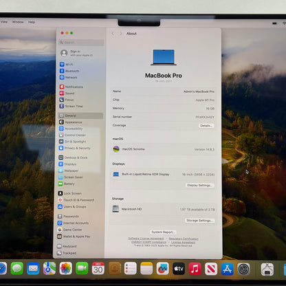 2021 Apple MacBook Pro 16" M1 Pro 16 Core 3.2GHz 16GB RAM 2TB SSD A2485