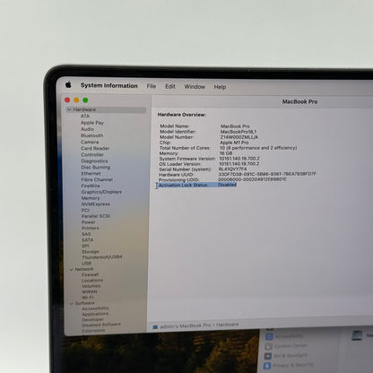 2021 Apple MacBook Pro 16" M1 Pro 16C GPU 3.2GHz 16GB RAM 2TB SSD A2485