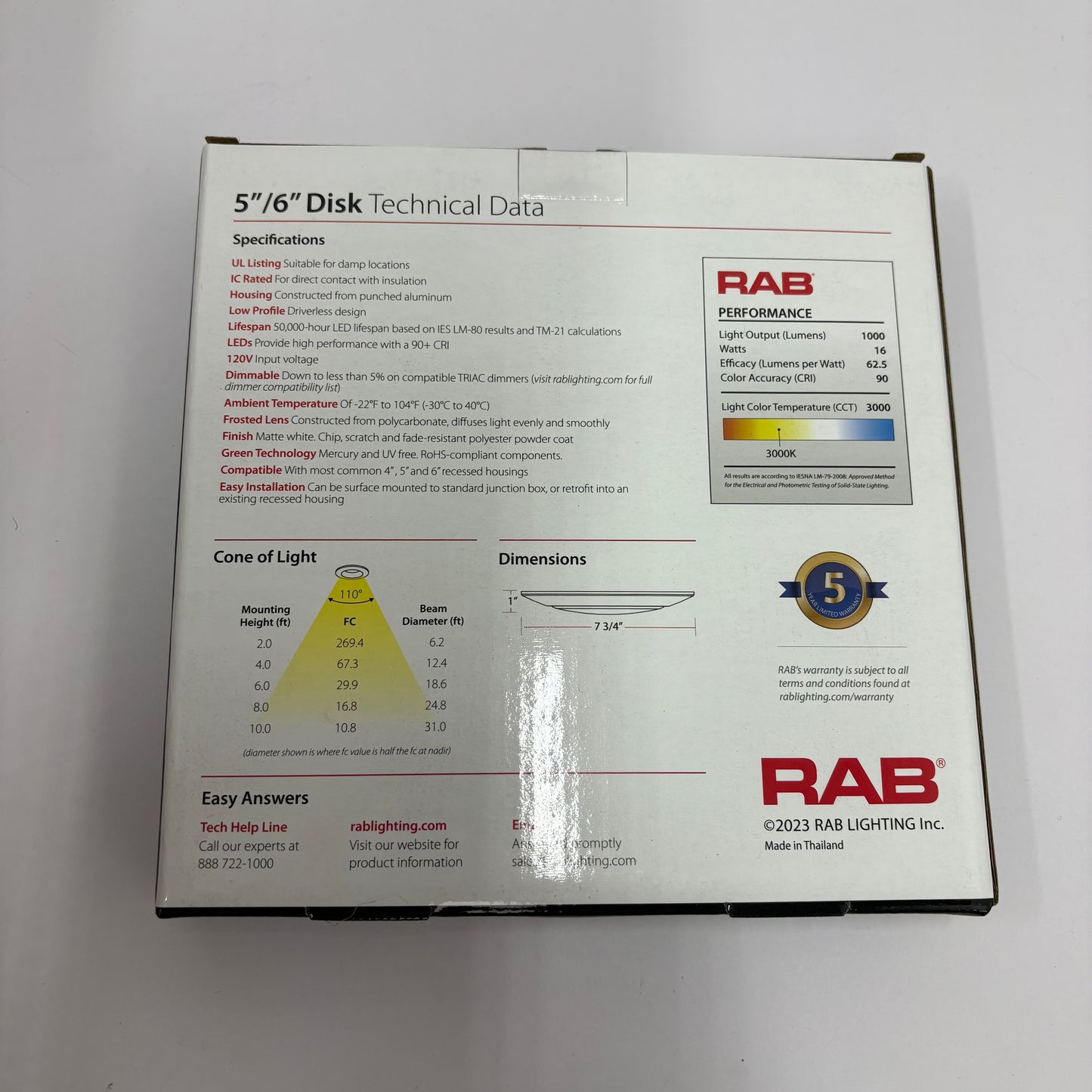 New RAB DISK34 6" Ultra-Slim LED Surface Mount 3000K DSK34-6R16930120WS 4 Pack