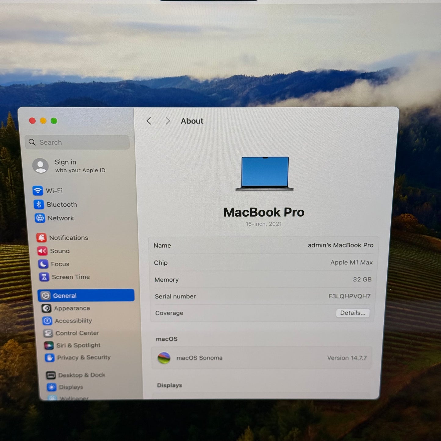 2021 Apple MacBook Pro 16" M1 Max 32C GPU 3.2GHz 32GB RAM 1TB SSD A2485